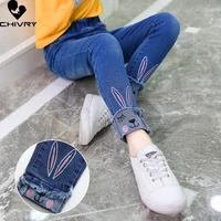 new 2022 girls cute cartoon jeans trousers kids slim fit denim pants baby girls jeans spring autumn jeans long pants clothing