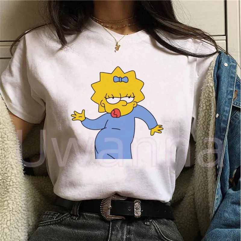 Funny Simpson Shirt for Women Printed Cute Cartoon Tees Aesthetics T Female Tops Kawaii Clothing Streetwear T-Shirt