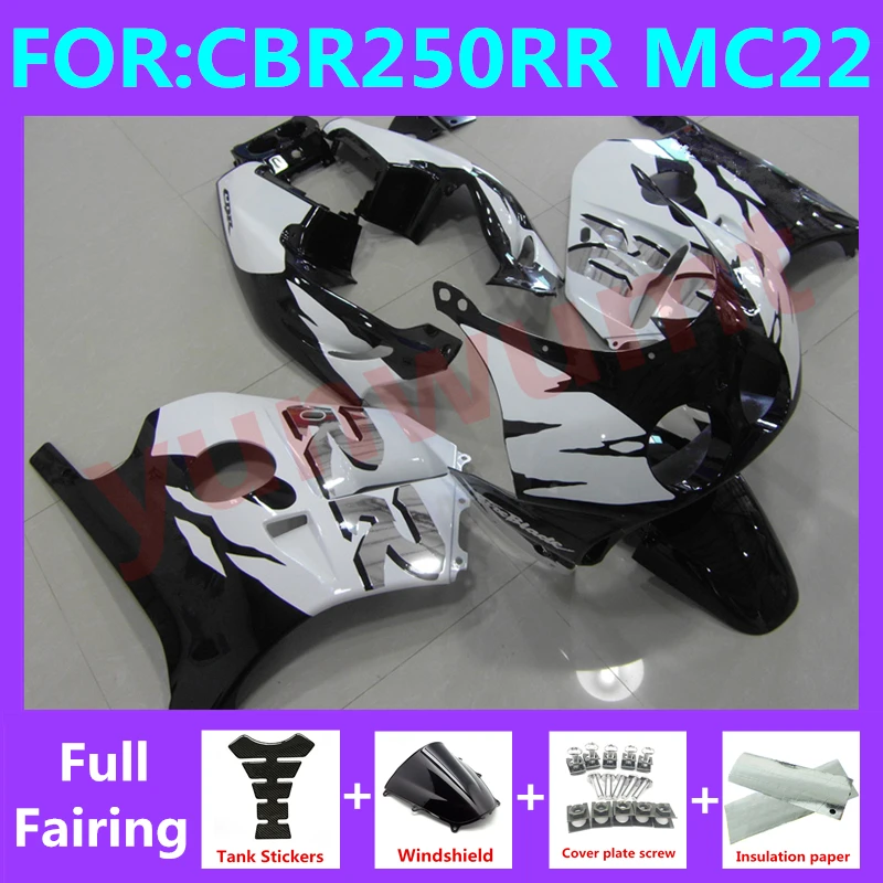 

Motorcycle Fairings Kits fit for Cbr250rr 1990 - 1994 NC22 CBR 250 RR MC22 CBR250 RR 1993 Full Bodywork Fairing set black white