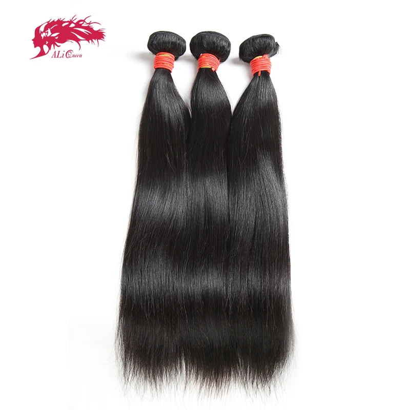 Ali Queen Straight Human Hair Bundles Weaving 3/4pcs Brazilian Human Virgin Hair Natural Color Human Hair Extension Double Drawn