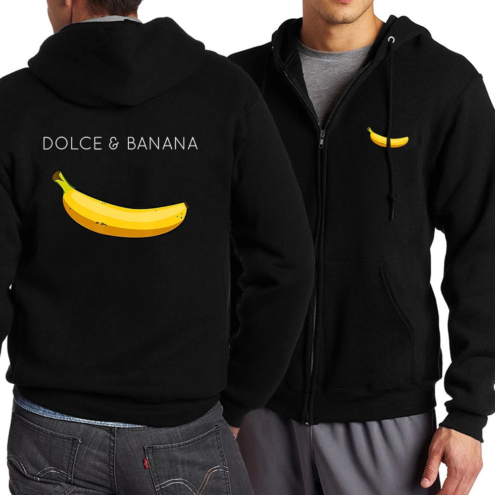 

Lonely But Dolec Banana Print Zip Hoody For Man Creativity Fashion Clothing Autumn Pocket Pullover Cool Casual Men Zipper Hoodie