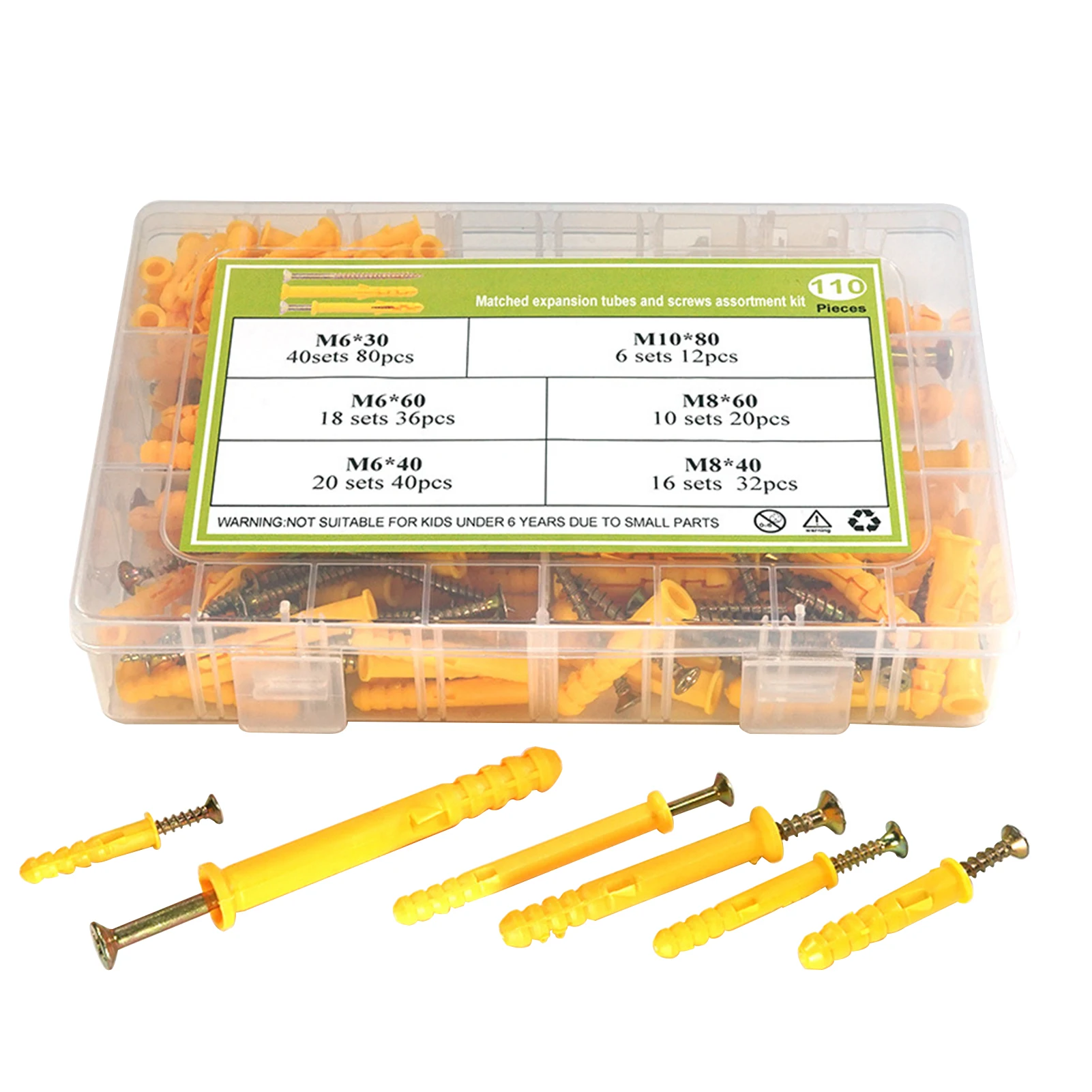 

220pcs Countersunk Home High Hardness Self Tapping Fixing Storage Box Screw Wall Plug Set Carbon Steel Anchor Bolts Heavy Duty