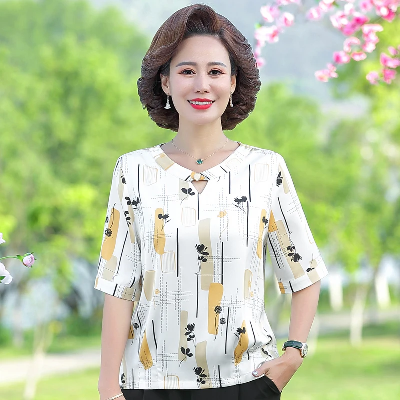 

Summer Blouses Woman Fashion 2022 New Loose Middle-aged Female Top Elegant Half Sleeve Women's Shirts for Summer Clothes Vintage