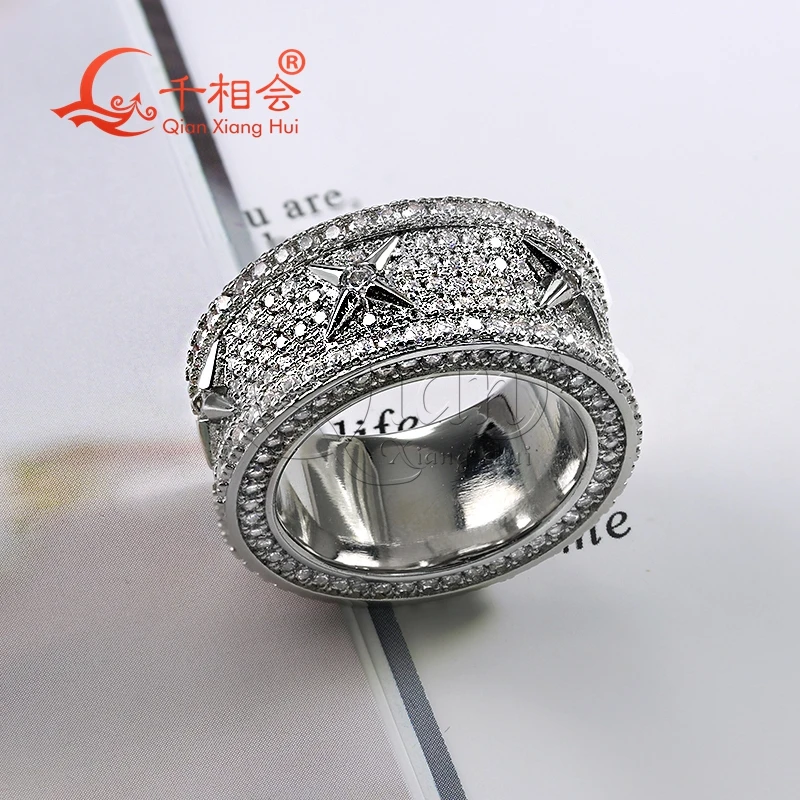 11.5mm four-angle star  eternal band white moissanite ring S925 Silver hip hop women Men's Ring Luxury Style gift wedding dating
