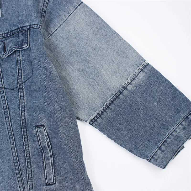 Женская джинсовая куртка в стиле пэчворк повседневная винтажная с длинным