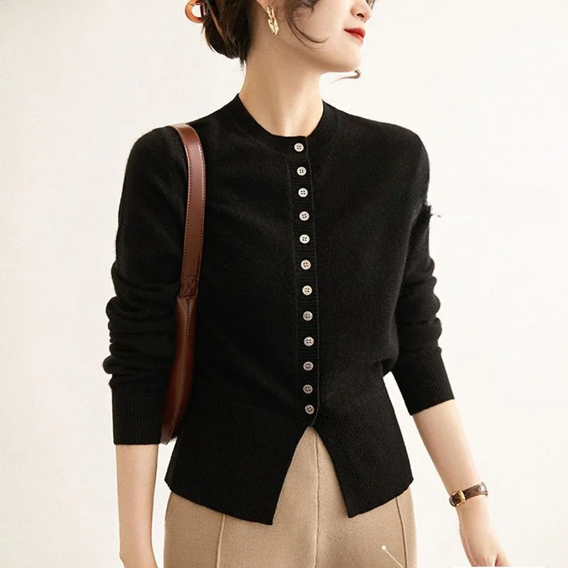 Женский вязаный свитер свободного покроя элегантный кардиган с круглым вырезом