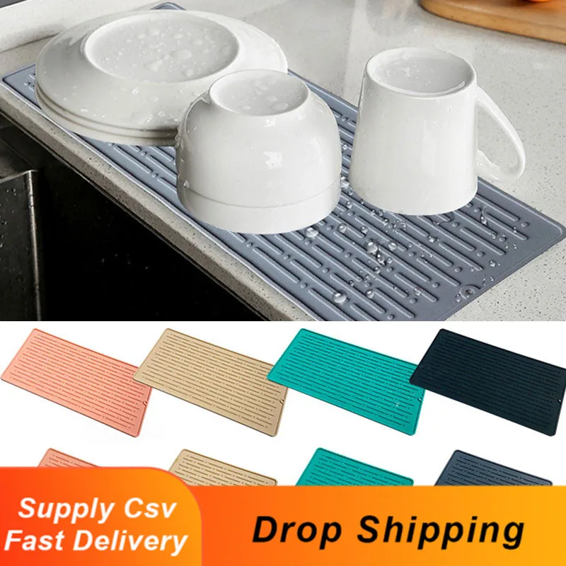 

S/M/L 40cm New Drain Mat Kitchen Silicone Dish Drainer Tray Large Sink Drying Worktop Organizer Drying Mats for Dishes Tableware