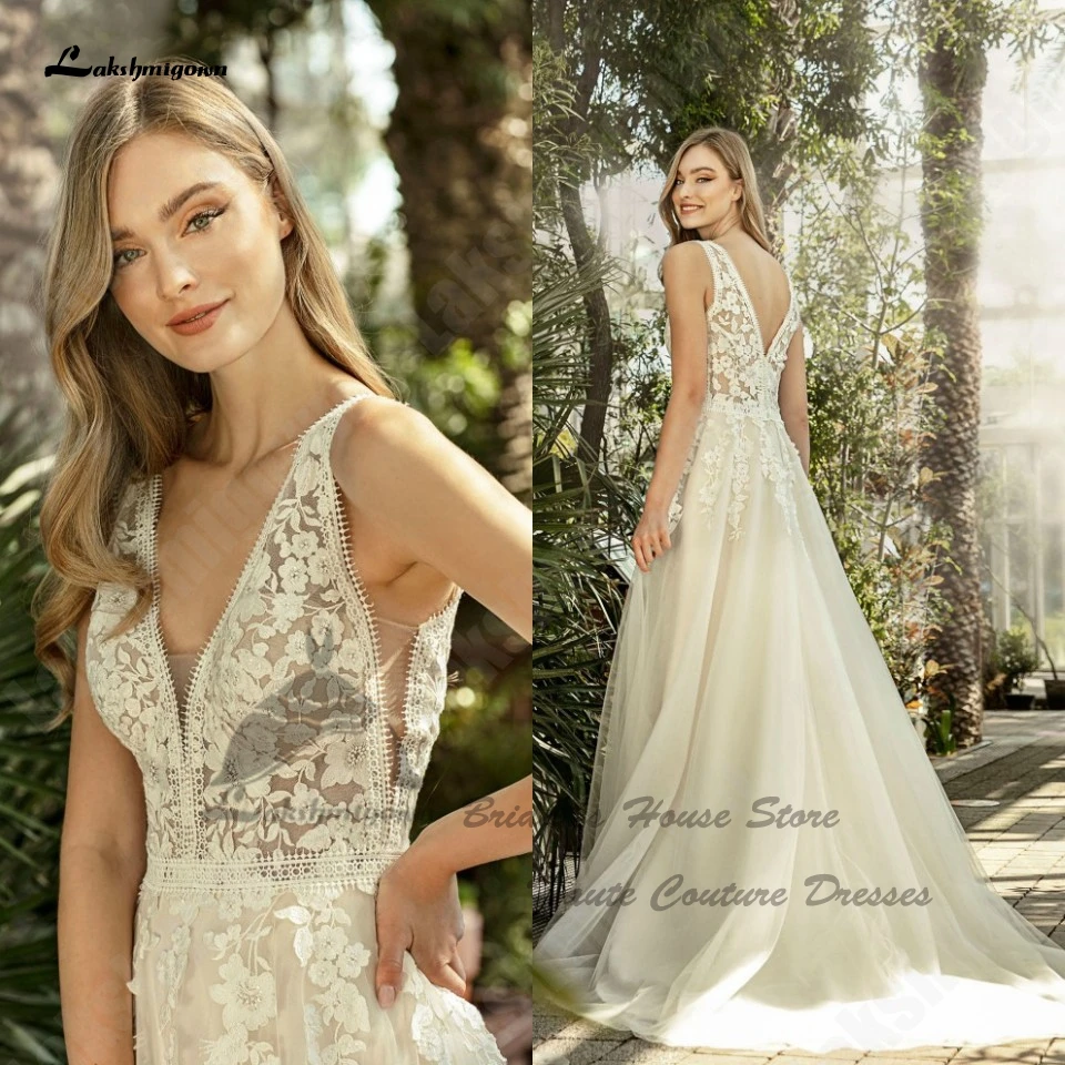 

Lakshmigown пикантные пляжные свадебные платья для невесты лето 2023 Brautkleider V-образный вырез Цветочные кружевные аппликации с открытой спиной