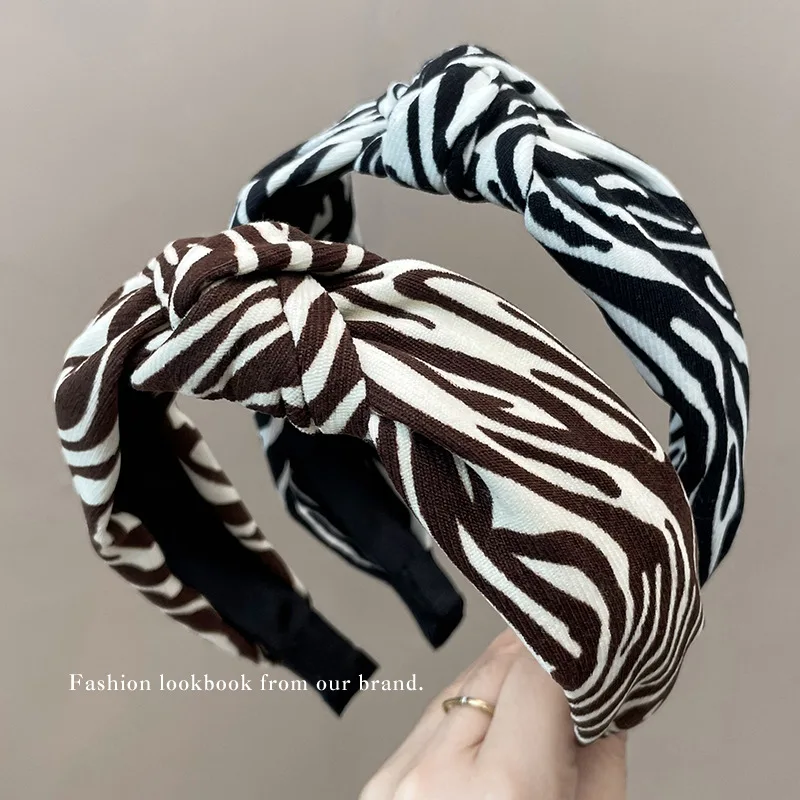 

Korean Zebra Pattern Knot Headbands Wide Dark Color Polka Dots Twist Hairbands for Women Girls Bezel Hair Hoops Hair Accessories