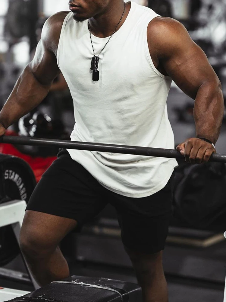 

Fashion Solid Color Mens Sport Vest Top 2022 Summer New Casual Sleeveless Breathable Skinny Tank Tops Men's O-Neck Pullover New