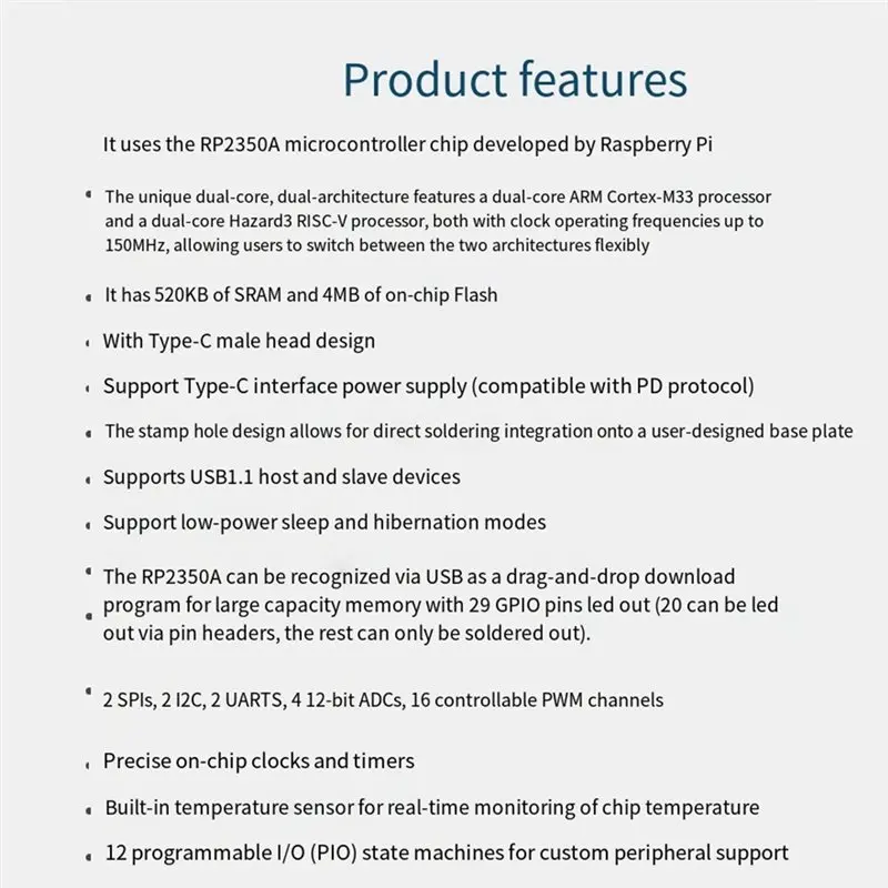 Фото Мини-плата для разработки ABJF-Waveshare Dual-Core и Dual-Architecture RP2350-Zero, 2 шт., со встроенным портом Type-C (штырьковый) №3