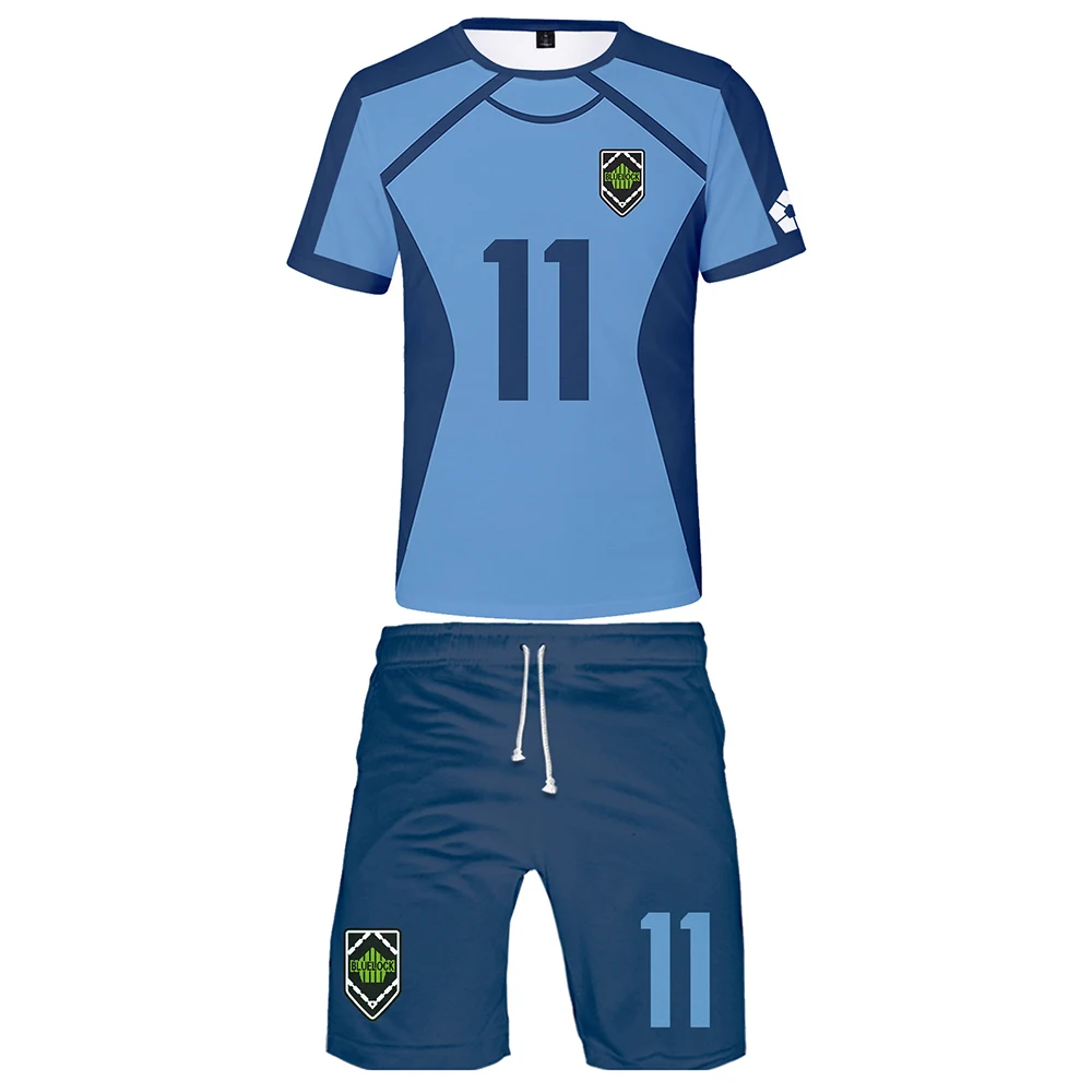 

3-14 years old Tshirt shorts Man Sets Anime Isagi Yoichi Cosplay Summer Ventilation Clothes Jersey Football Blue Lock T shirt