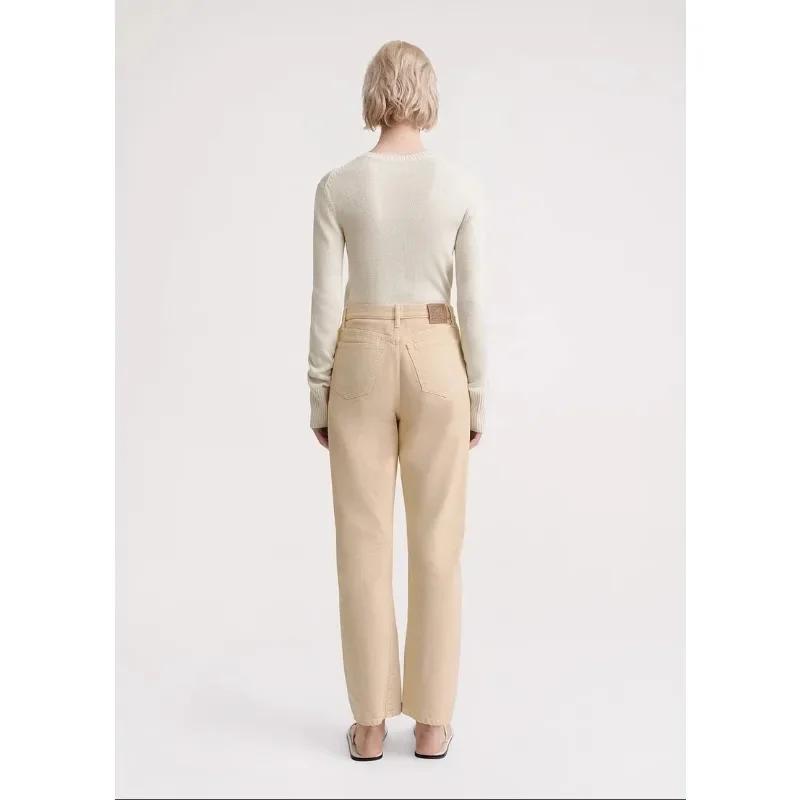 Женские джинсы TT выбеленный бежевый хлопок средняя талия брюки С перекрученной