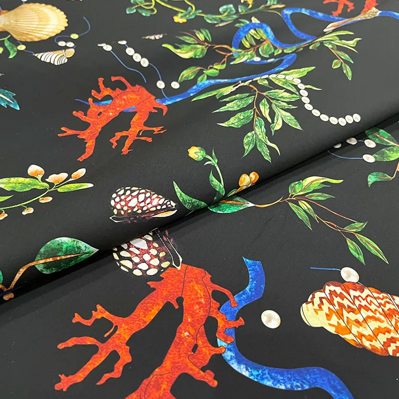 Европейская и американская хлопчатобумажная ткань с принтом растений ракушек