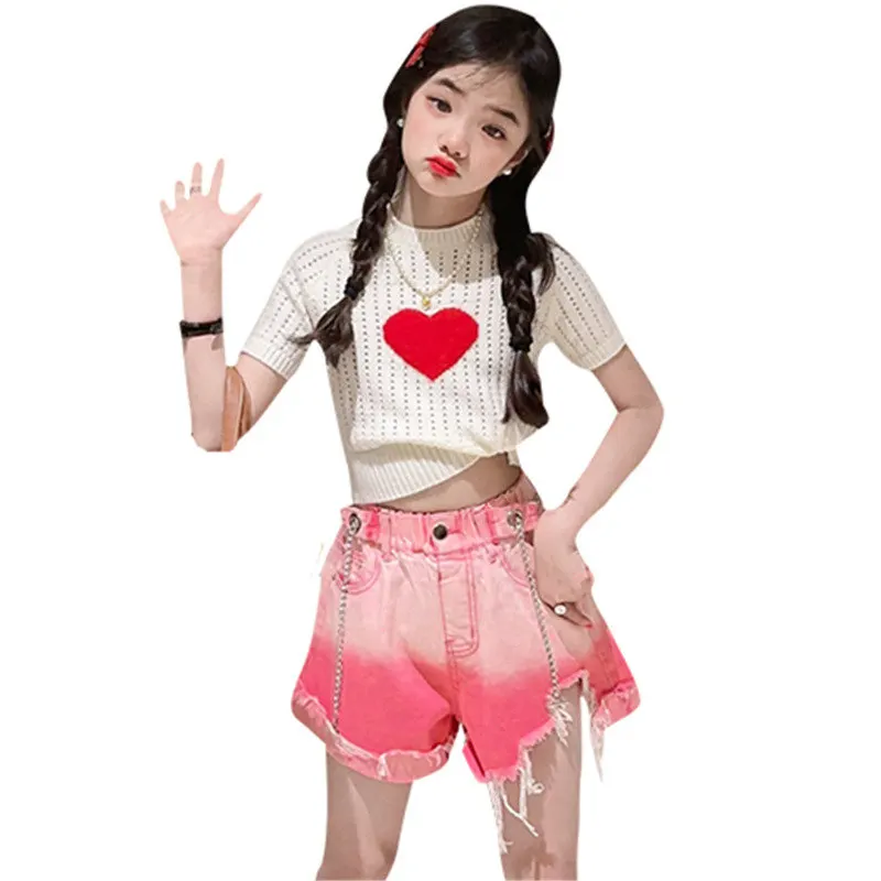 

Комплект летней детской одежды из двух предметов, трикотажный топ с коротким рукавом и шорты с градиентом, 2023