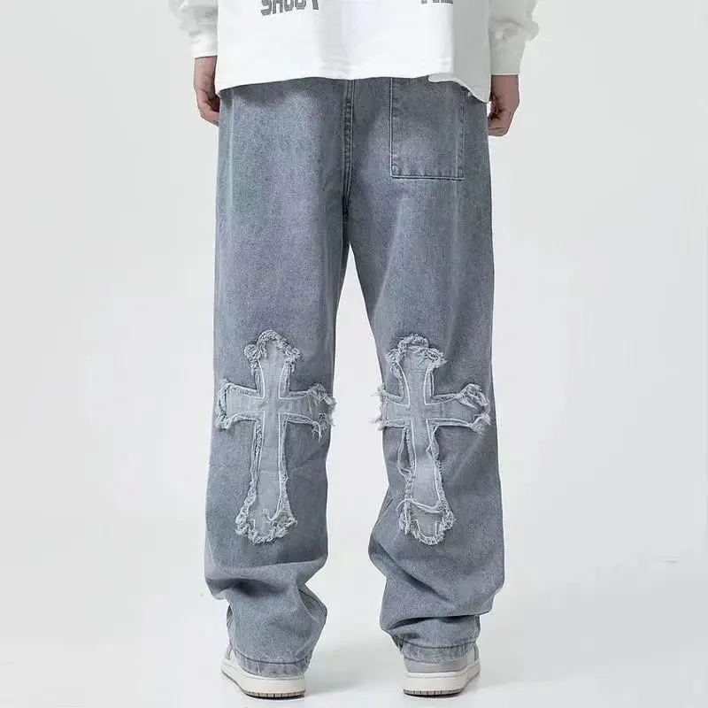 Retro Men's Y2K Clothes Baggy Wide Leg Jeans Hip Hop Fashion Clothing Women  Oversized Straight Trouser Streetwear Teachwear Man