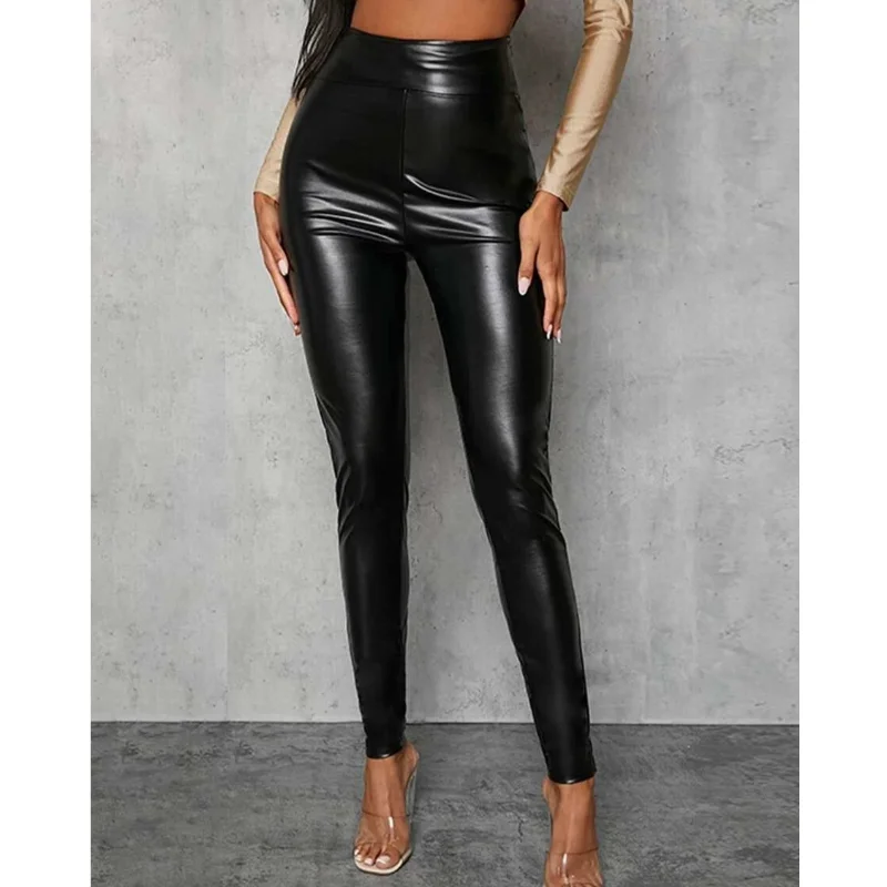 Autumn and Winter Plush High Waist Leather Pants PU Trousers Leggings Women