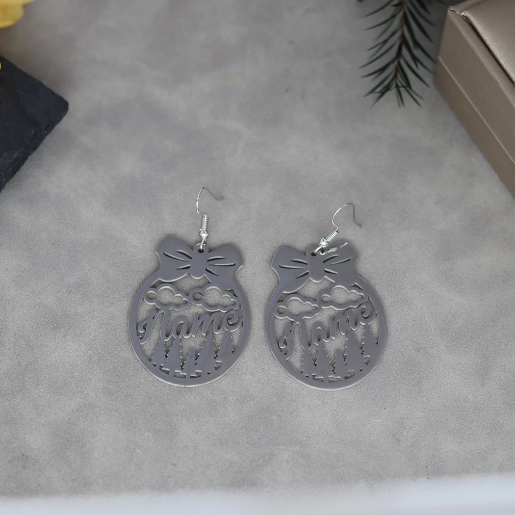 Рождественская елка из нержавеющей стали висячие серьги с индивидуальным именем