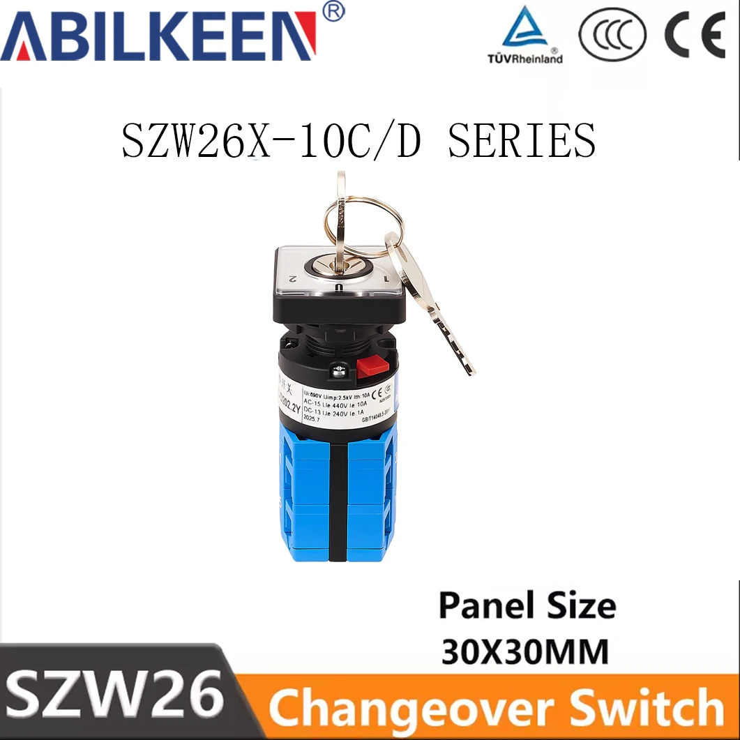 Фото Поворотный кулачковый переключатель SZW26X-10C/D, панельный, 1-0-2 положения, 2/3 полюса, 10А 660В, универсальный переключатель-коммутатор №1