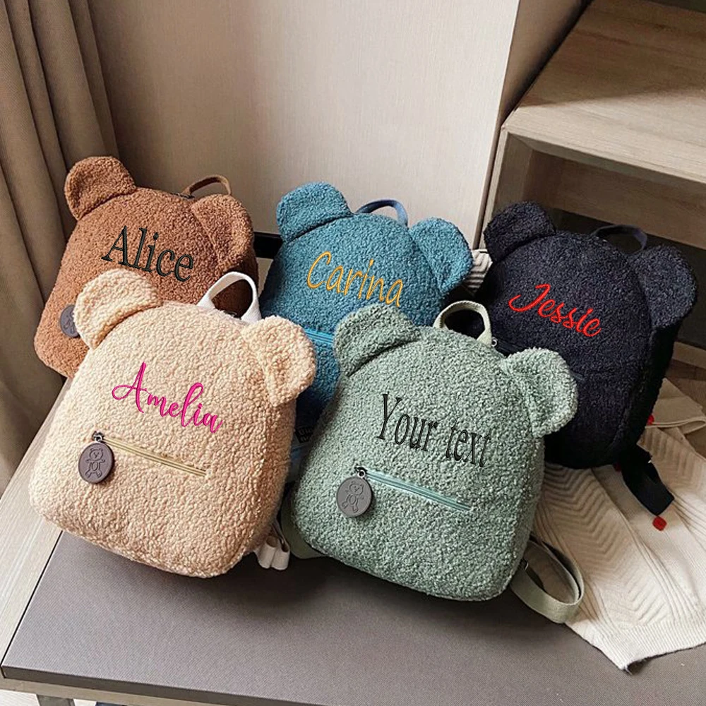 

Embroidered Name Boys Girls Toddler Backpack Bear Bag for Kindergarten Children Kids Gift Lightweight Plush Bear Bag