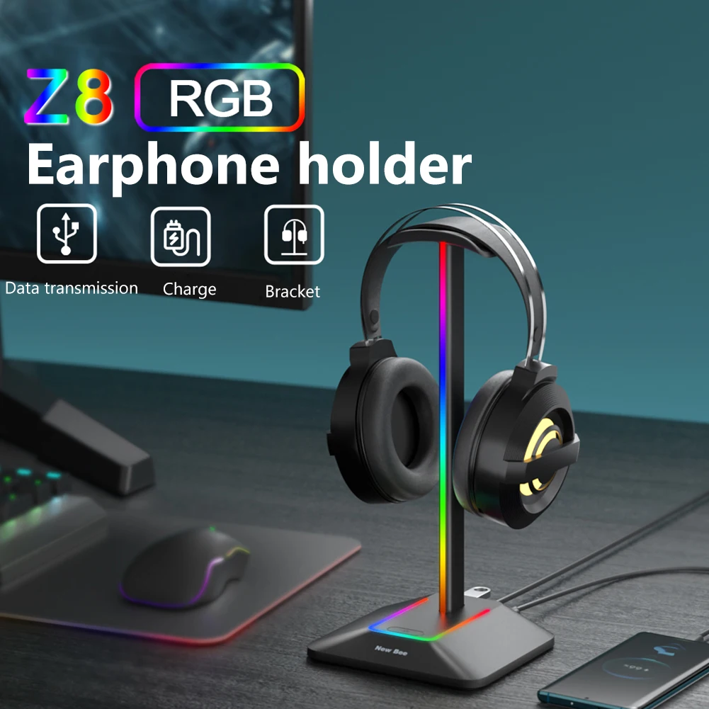 

RGB Headphone Bracket USB2.0 Type-C2.0 Head Mounted Headphone Stand Rack Non-slip Base Desktop Organizer for Universal Headphone