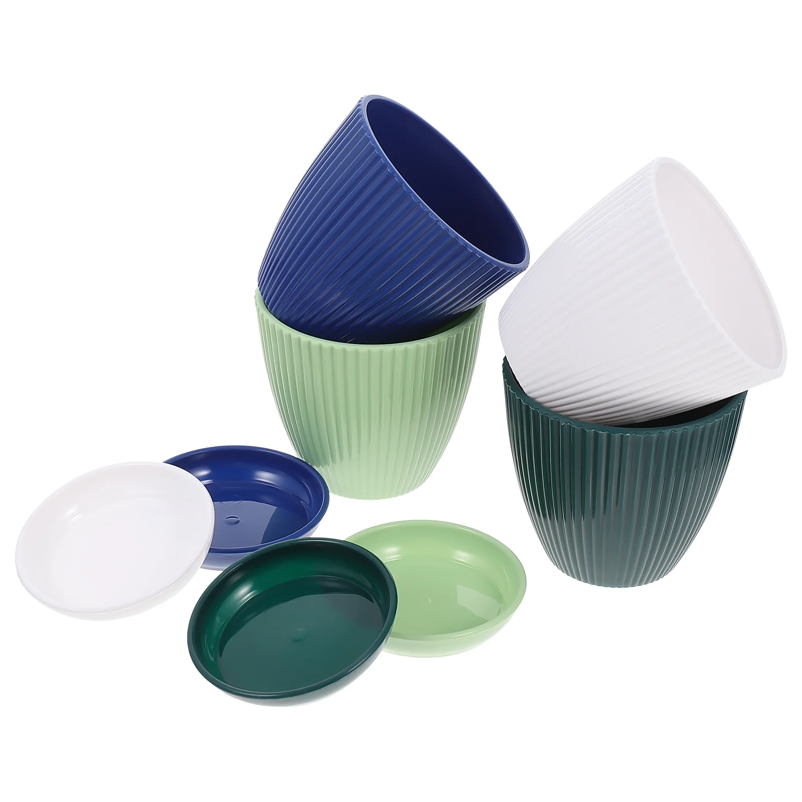 

4 Pcs Flowerpot Household Plants Decorative Flowerpots Gardening Container Indoor Stands Balcony Plastic Tray Office Round