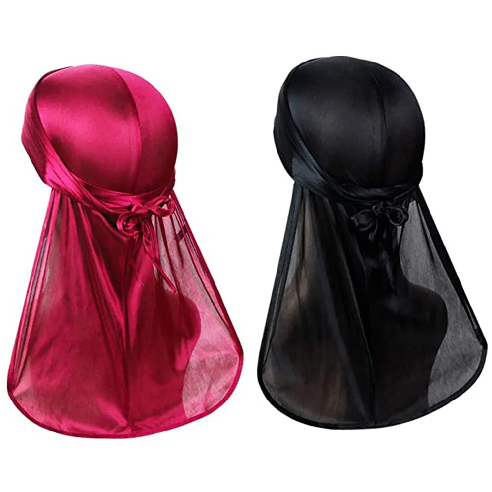 

Men's and women's silk elastic headgear imitation silk thick long tail pirate hat silky durag