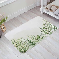 watercolor green plant leaves creative printing doormat kitchen bathroom anti slip doormat living room bedroom home carpet
