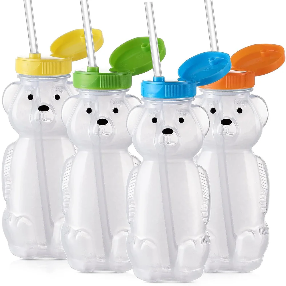 Фото Детская сжимаемая терапевтическая кружка-поильник Honey Bear с крышкой, предотвращающей проливание и утечку, для особых потребностей №1
