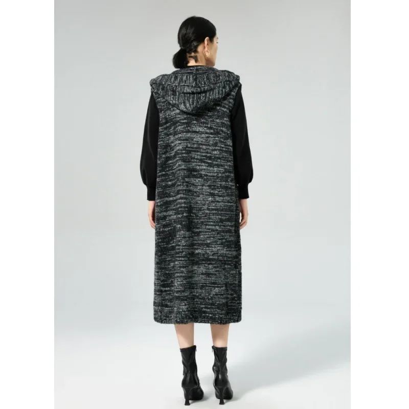 Осень/зима 2023 новый элегантный вязаный топ женский свитер с капюшоном свободный