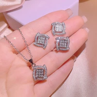 new luxury hollow irregular oval full diamond three piece pendant necklace ring earrings for women girl wedding gift jewelry