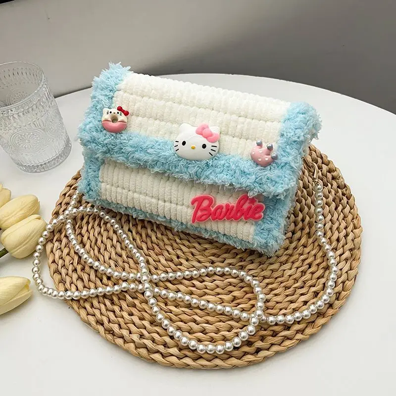 

Hello Kitty Kawaii Anime Sanrio Hand-Woven Bag Cute Cartoon Cinnamoroll Kuromi Crossbody Square Bag Lovely Toys for Girls