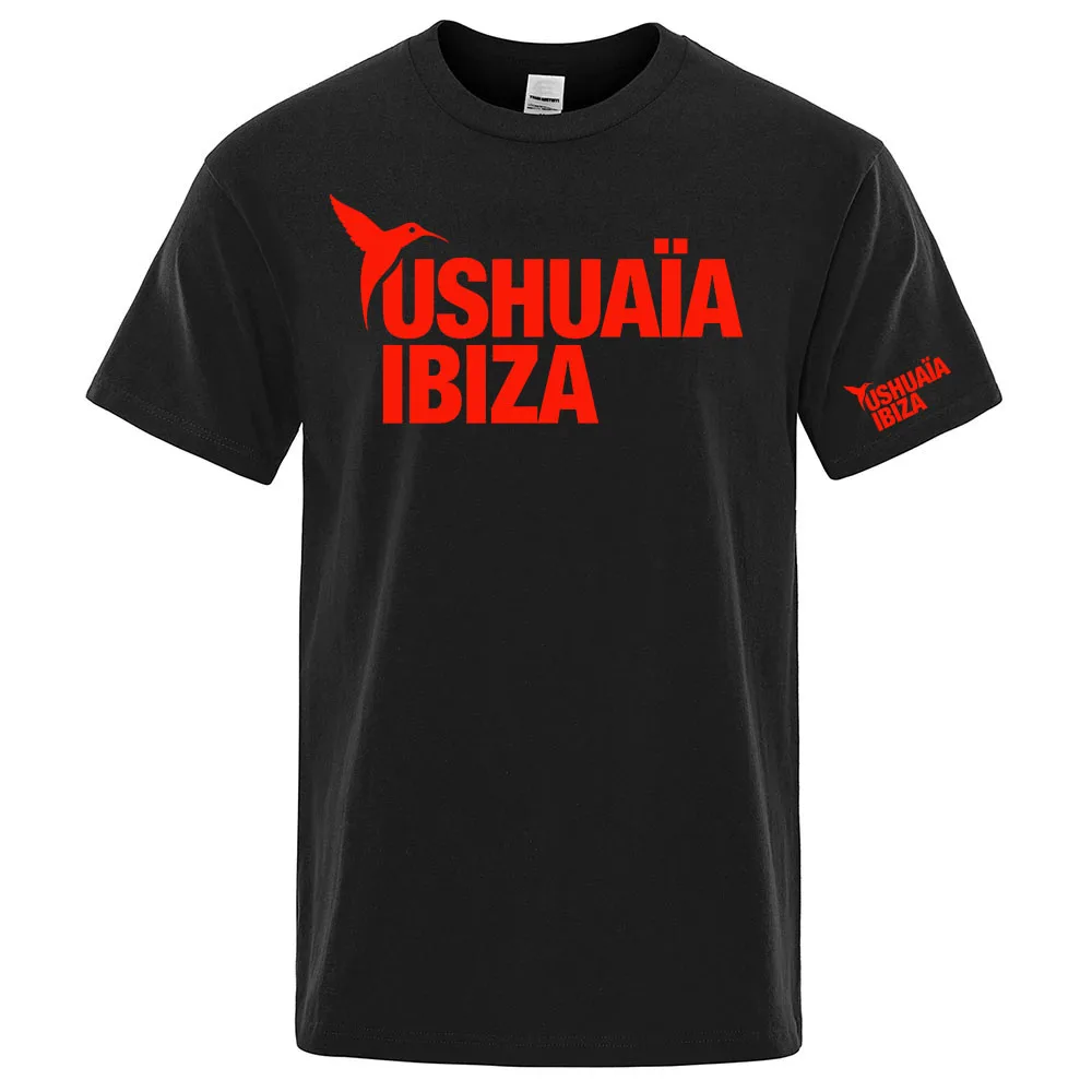 Фото Новая 100% хлопковая футболка 2026 года для мужчин с логотипом Ushuaia Ibiza, однотонная, с круглым вырезом, коротким рукавом, дышащая №1