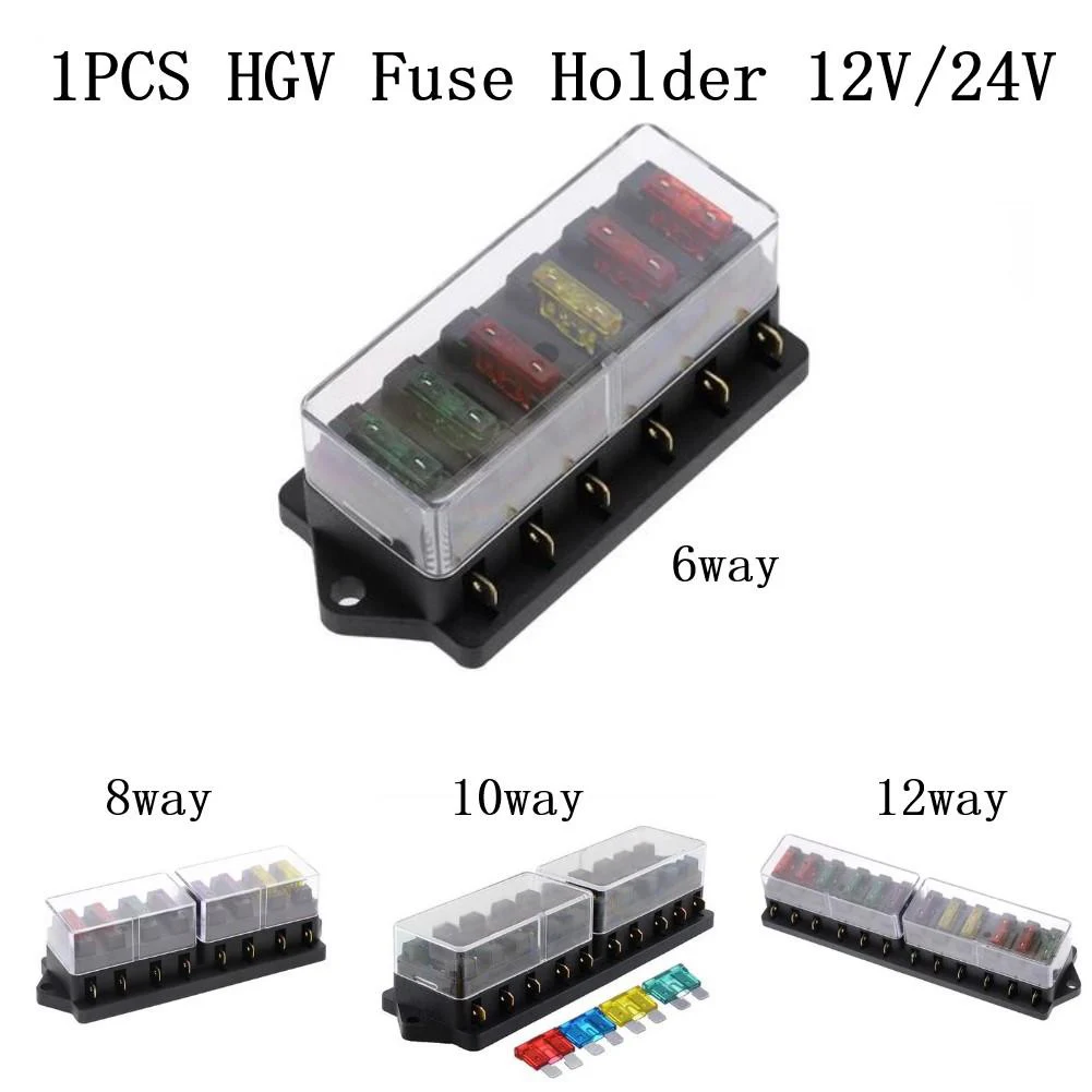 

1PC 6-12 Way Black Fuse Box For 12V/24V Automotive Standard Blade Fuses Holder 30A Rated Current 6.3mm Spade/lucar Connector