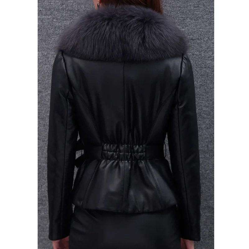 Autumn and Winter Pu Faux Fur Collar Stitching Women's Fashion Solid Color Jacket Ladies Elegant Lace-up Jacket Women Ladies
