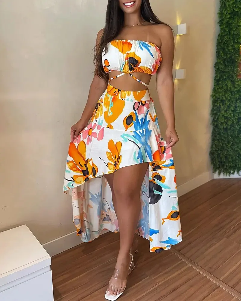 

Women's Printed Skirt Suit, 2 Pieces of Sexy Dress