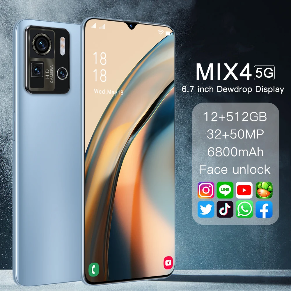 

6.7″HD Smartphone Mix4 Global Version 12GB RAM+512GB ROM 32MP+50MP Android 11 facial recognition 10-core 4G/5G