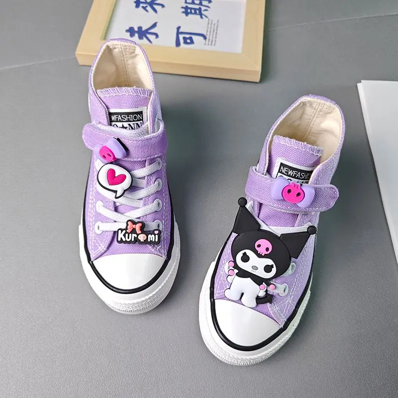 

2023 Autumn New Sanrio Kids Canvas Shoes Kawaii Kuromi Girls Casual Trend Cartoon High Top Board Shoes Cute Girls Anime Gift