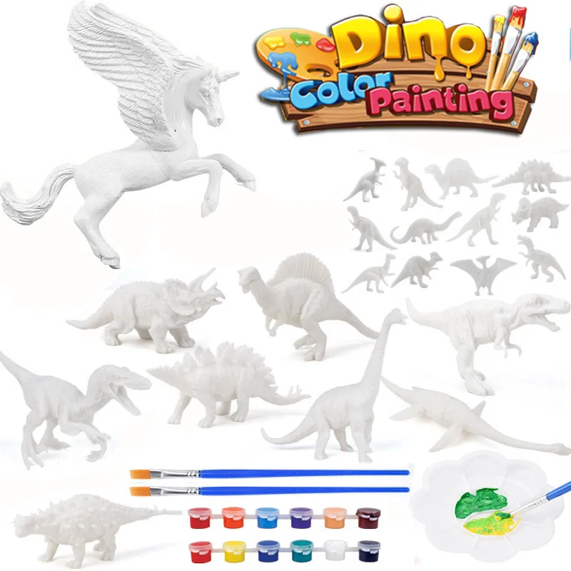 

Diy Painted Graffiti Dinosaur Model Hand-Painted White Embryo Toy Enamel Kids Handmade Dinosaur Set