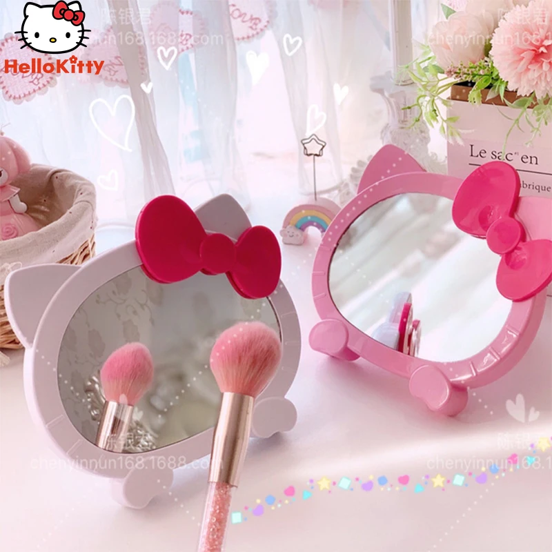

Зеркало Hello Kittys Sanrios аниме Kawaii Поворотный Настенный милый бант настольное украшение для комнаты косметическое зеркало детский подарок