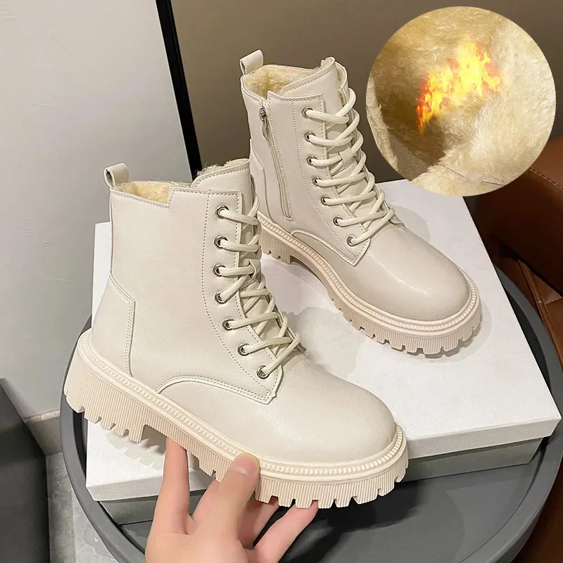 

Женские ботильоны из искусственной кожи, черные утепленные ботинки из искусственной кожи на плоской подошве, со шнуровкой и хлопковой подкладкой, зима 2023