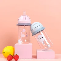 portable cartoon animal shoulder strap gravity ball straw water sippy cup water bottle kids children drinking cup