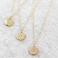 2022 initial letters pendant necklace for woman cute gold color engraved sequins alloy round necklace minimalistic jewelry