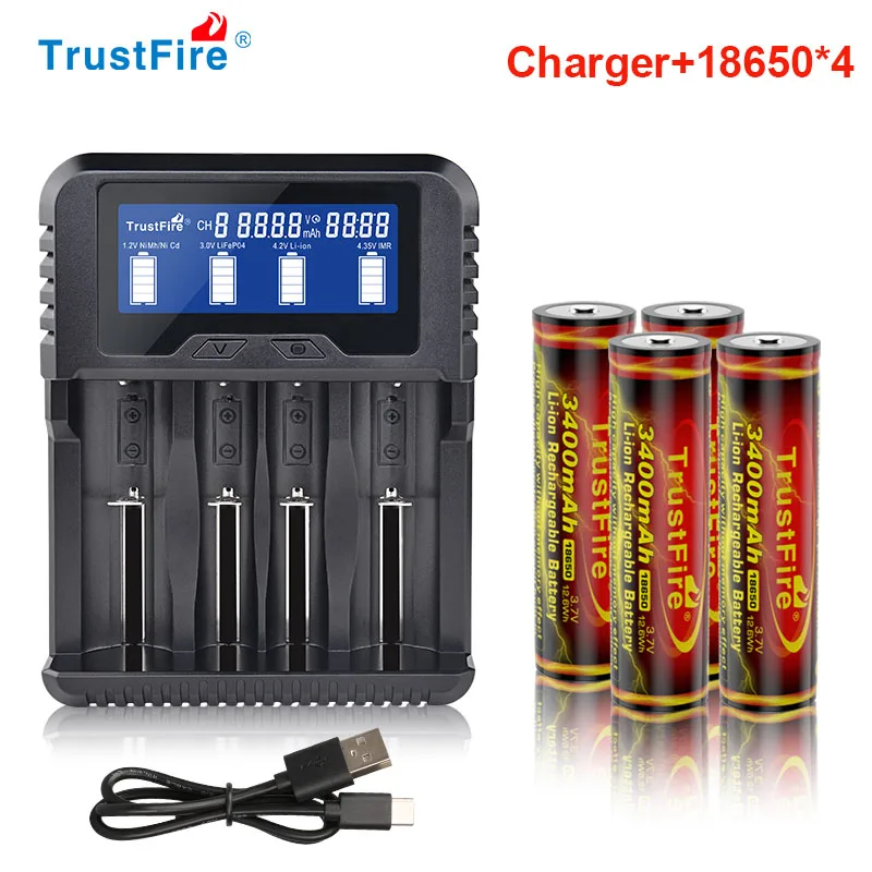 

Trustfire 18650 Battery Rechargeable Battery 3.7V Capacity Li-ion Rechargeable Battery For Flashlight Torch Battery+TR-02 Charge