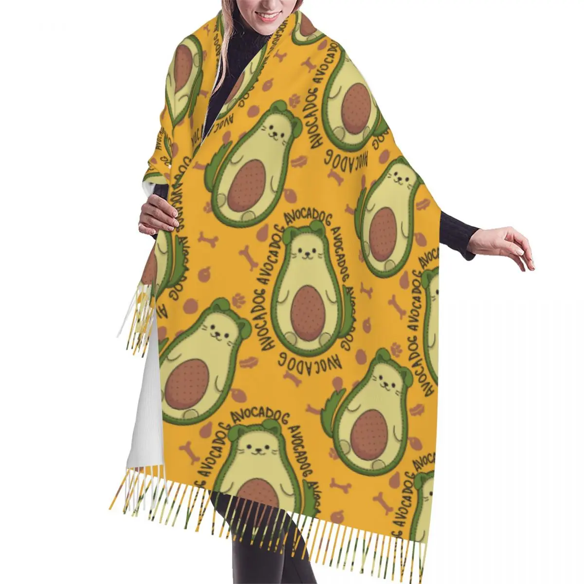 

Winter Tassel Scarf Cartoon Avocado Dog With Separate Women Cashmere Scarves Neck Head Warm Pashmina Lady Shawl Wrap Bandana