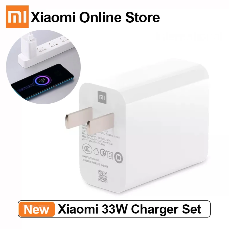 

Xiaomi 33W Charger Set Fast Charing with USB-A Charging Cable Wall Charger Overvoltage Protection For Redmi Xiaomi 10S Phones