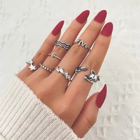 vintage geometric ring set flower hollow out heart carving leaf knuckle rings for women wholesale jewelry