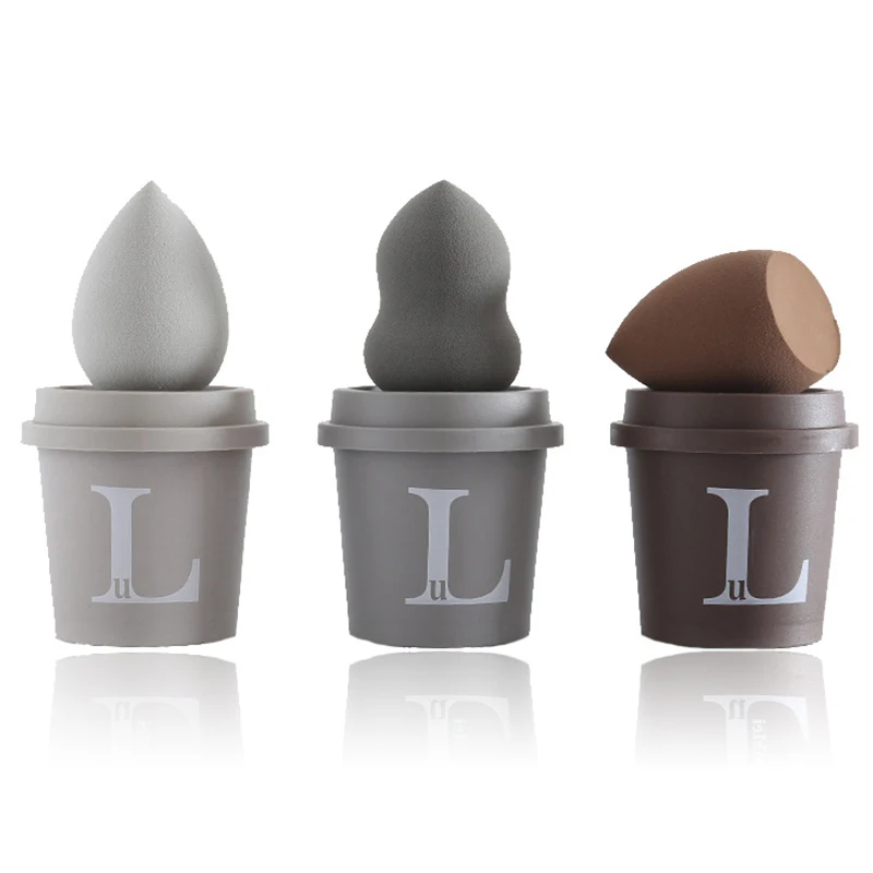 

1PCS Hot Makeup Puff Sponge with Coffee Cup Sponge Stand Storage Case Make Up Puff Profession Foundation Concealer Cosmetic Puff