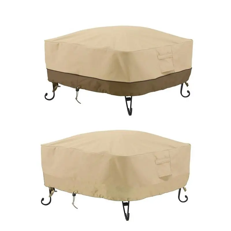 Square Waterproof 420d Square Patio Fire Covers Heavy Duty Outdoor Firepit Table Cover With Windproof