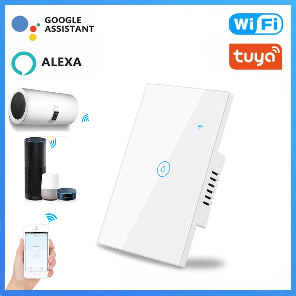 

Tuya Smart Wifi Switch Water Heater Glass Touch Panel Support Timer Voice APP Remote Control Compatible with Alexa Google Home